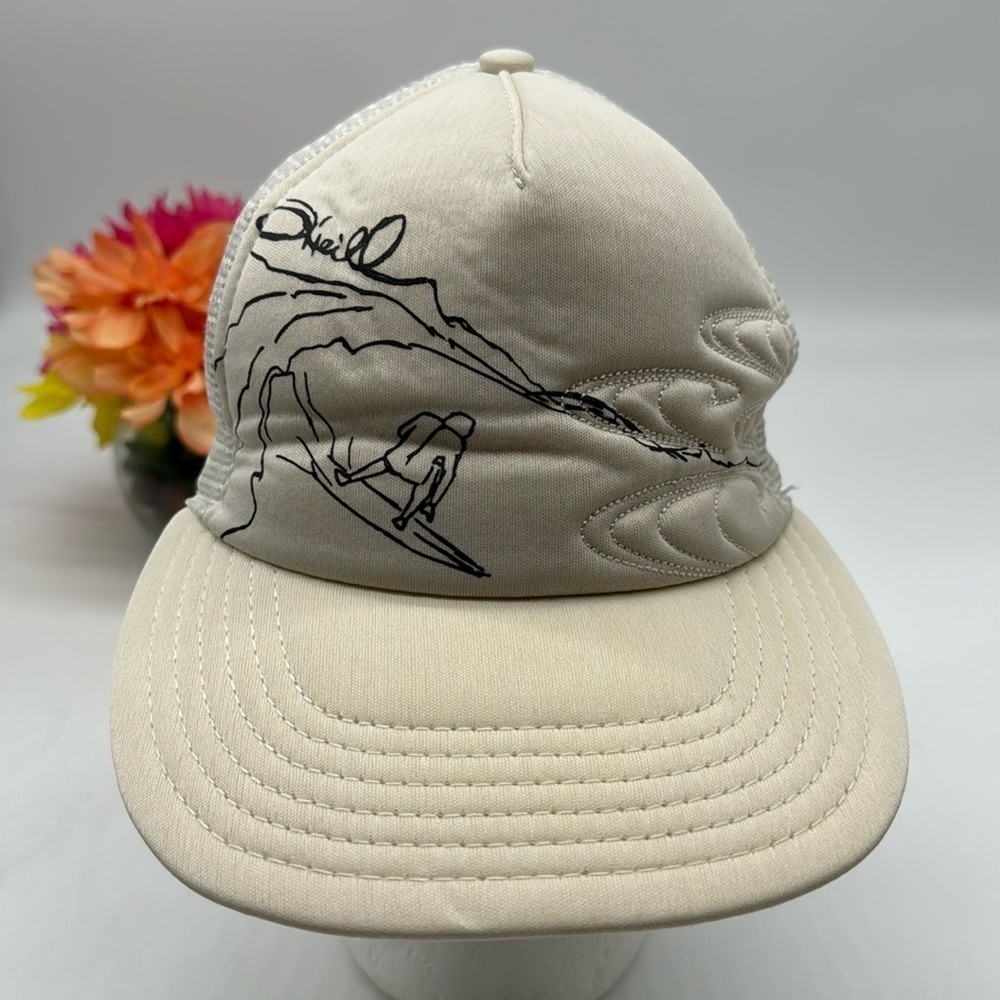 O'Neill Surfer Trucker Hat White w/ Black Outline Embossed Wave Pattern HT6095H